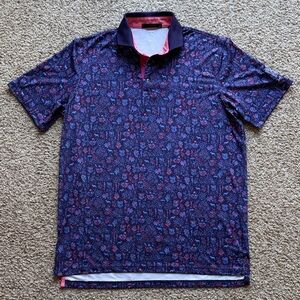 Greyson Flora & Fauna Deer Floral Pattern Print Tech Performance Golf Polo Shirt